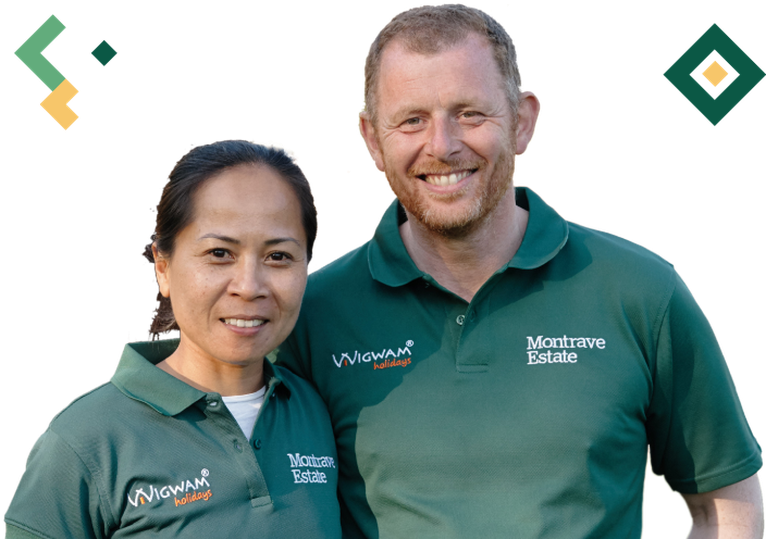 two wigwam holidays site owners in uniform